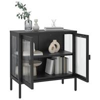 Dressoir 70x35x70 cm glas en staal zwart - thumbnail