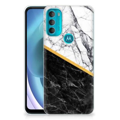 Motorola Moto G71 5G | TPU | Siliconen hoesje | Marmer Wit Zwart - Origineel Cadeau Man
