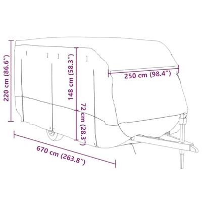 VidaXL Caravanhoes 670x250x220 cm vliesvlies grijs