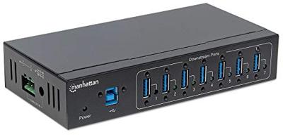 Manhattan 164405 164405 USB-hub 7 poorten USB-A USB 3.0 5 GBit/s Met metalen behuizing, Voor industriële toepassingen, Voor wandmontage Zwart