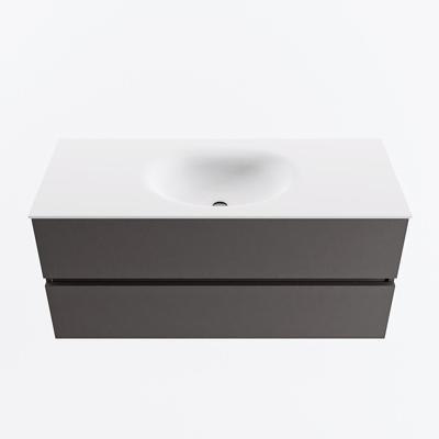 MONDIAZ VICA 110cm badmeubel onderkast Dark Grey 2 lades. Wastafel MOON midden 1 kraangat, kleur Talc.