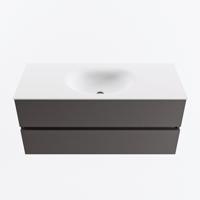 MONDIAZ VICA 110cm badmeubel onderkast Dark Grey 2 lades. Wastafel MOON midden 1 kraangat, kleur Talc. - thumbnail