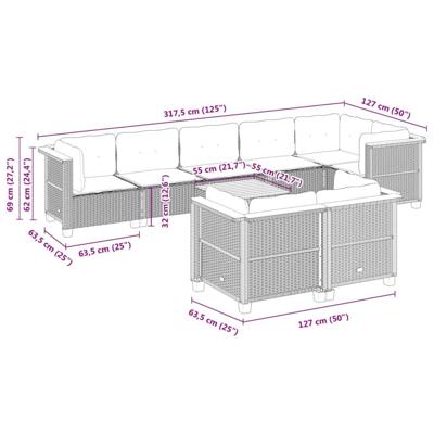 9-delige Loungeset met kussens poly rattan grijs - thumbnail