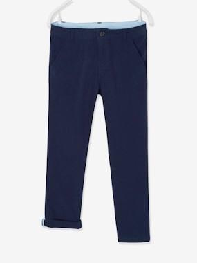 Chinobroek jongens katoen/linnen donker marineblauw