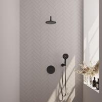 Brauer Black Carving Thermostatische Regendoucheset Inbouw - Hoofddouche 20 cm - Gebogen Wandarm - 3 Weg - Handdouche Rond 3 Standen - Doucheslang - Wandaansluitbocht - Mat Zwart - thumbnail