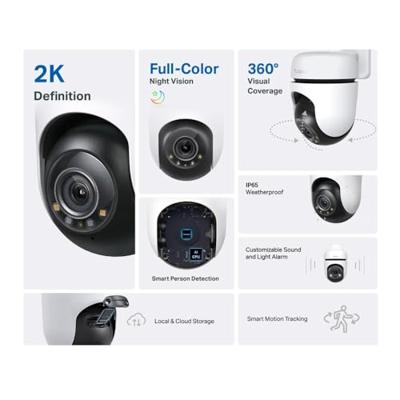 TP-Link Tapo Pan/Tilt Outdoor Security WiFi-camera, 2K, full-colour nachtzicht, 360°, IP65, slimme AI-detectie, geluids- en lichtalarm, tot 512 GB, SD-kaartsleuf, geen hub vereist (TC41)