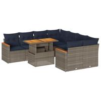 9-delige Loungeset met kussens poly rattan grijs - thumbnail