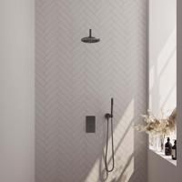 Regendoucheset Inbouw Brauer Gunmetal Edition Thermostatisch 20cm met 3-Weg Omstelling, Gebogen Wandarm en Staaf Handdouche Geborsteld Gunmetal - thumbnail