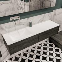 Mondiaz Lush Cloud badmeubel eiken Dark brown 150 cm 2 lades solid surface enkele spoelbak links zonder kraangat - thumbnail