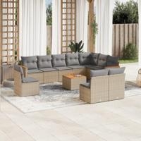 11-delige Loungeset met kussens poly rattan gemengd beige - thumbnail