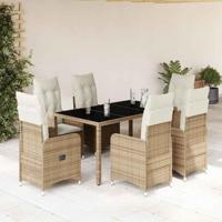 7-delige Bistroset met kussens poly rattan beige - thumbnail