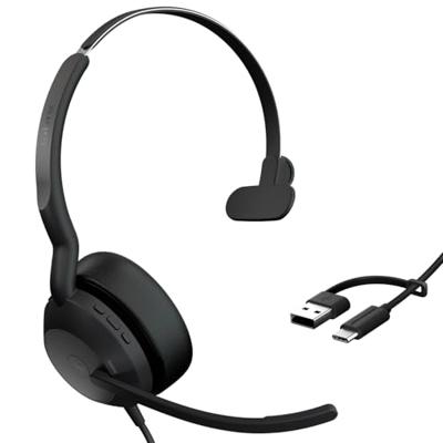 Jabra Evolve2 50 On Ear headset Kabel, Bluetooth Mono Zwart Ruisonderdrukking (microfoon), Noise Cancelling Headset, Mono, Microfoon uitschakelbaar (mute),