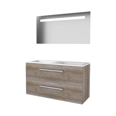 Basic-Line Economic 46 Badkamermeubelset - 120 x 46 cm - Met Grepen - 2 Lades - Acryl Wastafel - 2 Kraangaten - Spiegel met LED Verlichting - Scotch Oak