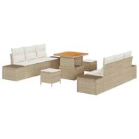 Tuinbankenset met kussen 9 pcs Beige poly rattan - thumbnail