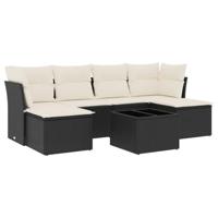 7-delige Loungeset met kussens poly rattan zwart - thumbnail