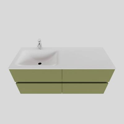 Badkamermeubel Solid Surface BWS Oslo 120x46 cm Links Mat Groen 4 Laden (met 1 kraangat) Badkamermeubel Solid Surface BWS Oslo 120x46 cm Links Mat Groen 4 Laden (met 1 kraangat)