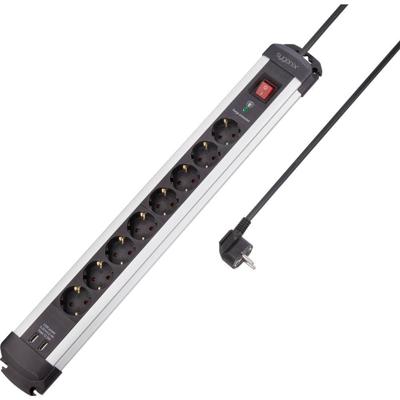 Sygonix SY-4755606 Overspanningsveilige stekkerdoos 8-voudig Zilver, Zwart 1 stuk(s)