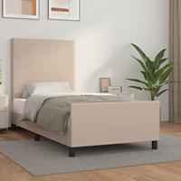 Bedframe met hoofdbord kunstleer cappuccinokleurig 90x200 cm - thumbnail