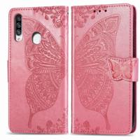 Voor Galaxy A20S Butterfly Love Flower reliëf horizontale Flip lederen draagtas met beugel/kaartsleuf/portemonnee/Lanyard (roze) - thumbnail