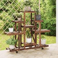 VidaXL Plantenstandaard met wielen 110x25x101 cm massief vurenhout - thumbnail