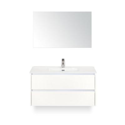 Dante Badmeubelset 100 cm - Wit Hoogglans - Keramische Wastafel Wit Cover - met Spiegel