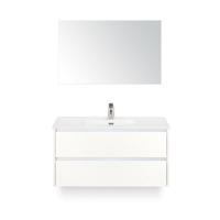 Dante Badmeubelset 100 cm - Wit Hoogglans - Keramische Wastafel Wit Cover - met Spiegel - thumbnail