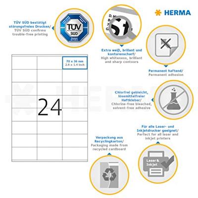 Etiket HERMA 8638 70x36mm premium wit 240stuks Etiket HERMA 8638 70x36mm premium wit 240stuks