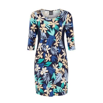 PONT NEUF jurk Bianco met contrastbies donkerblauw/ecru/turquoise