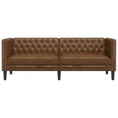 Driezitsbank Chesterfield-stijl kunstsude bruin