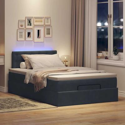 Ottoman bed met matras en LED's 140x190cm fluweel donkergrijs - thumbnail