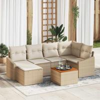 Tuinbankenset met opslag 7 pcs Beige en Crème poly rattan - thumbnail
