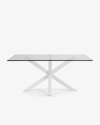 Kave Home glazen eettafel 'Argo' met wit onderstel, 160 x 90cm