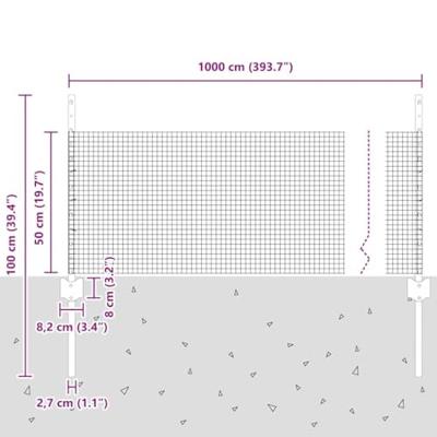VidaXL Hek met paal zilver 0,5 x 10 m staal