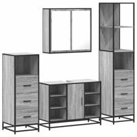 4-delige Badkamermeubelset bewerkt hout grijs sonoma eikenkleur - thumbnail