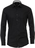 Venti Heren Overhemd Zwart Contrast Poplin Kent Body Fit - thumbnail