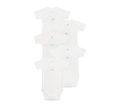 Set van 5 gekruiste body's met korte mouwen voor baby's PETIT BATEAU wit Set van 5 gekruiste body's met korte mouwen voor baby's PETIT BATEAU wit