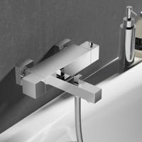 Badkraan Hotbath Bloke 15cm Hartafstand Thermostatisch Opbouw Glans Chroom 2 Greeps - thumbnail