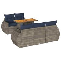 6-delige Loungeset met kussens poly rattan grijs - thumbnail