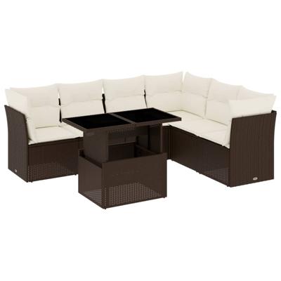 7-delige Loungeset met kussens poly rattan bruin