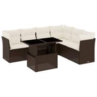 7-delige Loungeset met kussens poly rattan bruin - thumbnail