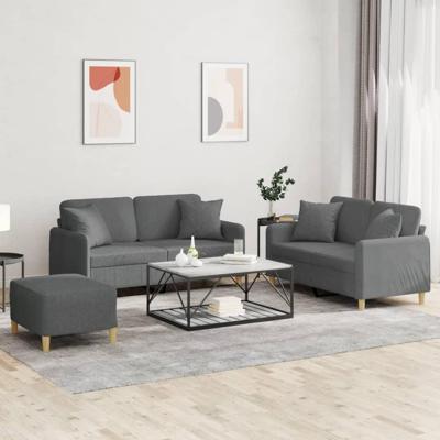 3-delige Loungeset met kussens stof donkergrijs