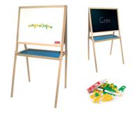 Jeujura - Creatieve dubbelzijdige houten tafel (krijtjes + markeringen) - thumbnail