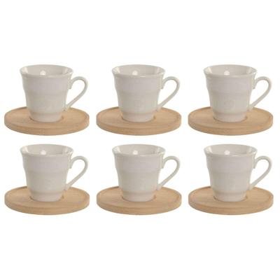 Set van 6 kopjes met schotel Home ESPRIT Wit Bamboe Porselein 90 ml
