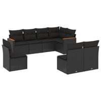 8-delige Loungeset met kussens poly rattan zwart - thumbnail
