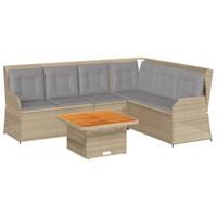 5-delige Loungeset met kussens poly rattan beige - thumbnail