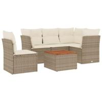 6-delige Loungeset met kussens poly rattan beige - thumbnail