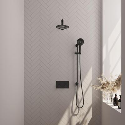 Brauer Black Carving Thermostatische Regendoucheset Inbouw - Hoofddouche 20 cm - Rechte Wandarm - Met Drukknoppen - Handdouche 3 Standen - Doucheslang - Geintegreerde Glijstang - Mat Zwart