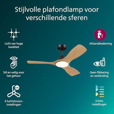 Philips LED Olas Plafondventilator 30 W (Ø x h) 1070 mm x 310 mm Zwart Met afstandsbediening, Dimbaar Philips LED Olas Plafondventilator 30 W (Ø x h) 1070 mm x 310 mm Zwart Met afstandsbediening, Dimbaar