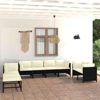 10-delige Loungeset met kussens poly rattan zwart - thumbnail