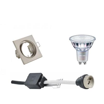 Philips LED Spot Set GU10 - Vierkant Kantelbaar - Mat Nikkel - Warm Wit